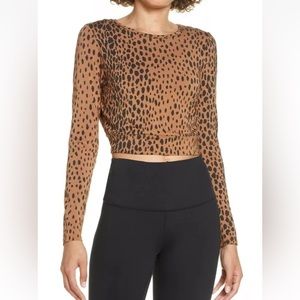 Good American Cheetah Print Long Sleeve Crop Top Open Back Size 4 / XL